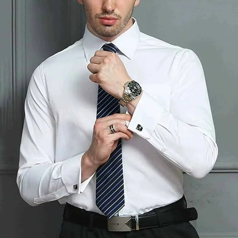 

High-End Formal Business Shirts for Men Black White Blue Long Sleeved Turn Down Collar Shirt Four Seasons Wear Office Blouse