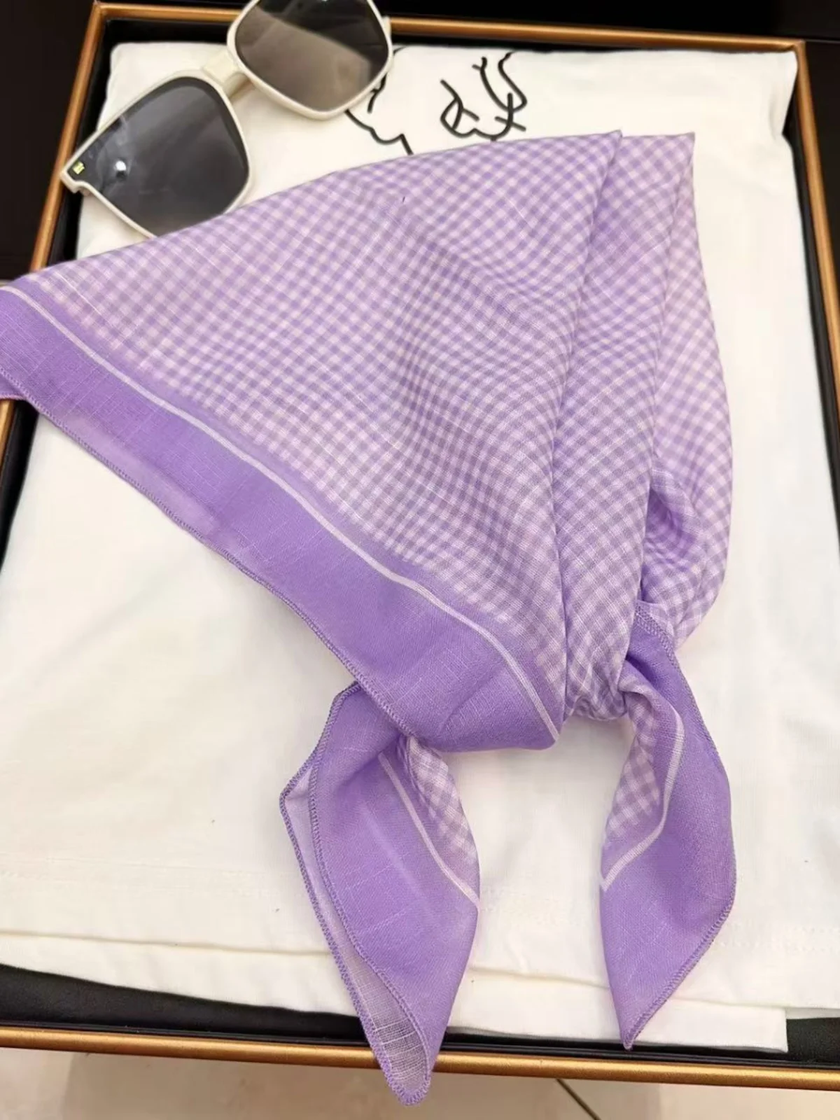 Pañuelo Cuad Pequeño y Moderno de Seda, Casual, de Marca, con Cuadrícula Fina, de Aodón y Lino, Multiusos, para el Cuel...