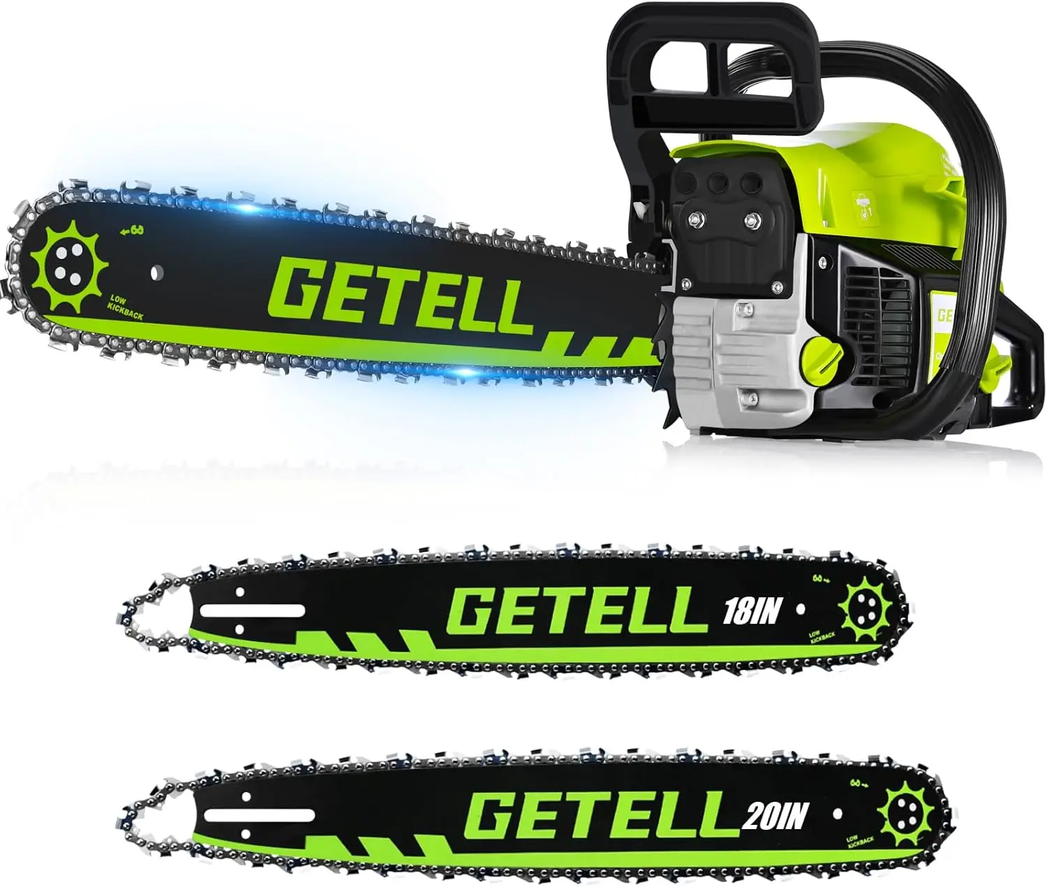 

Professional 58cc Gas Powered Chainsaw with Quick-Switch Dual Bars (18/20 Inch), Time-Saving Tree Cutting System with Easy-Start