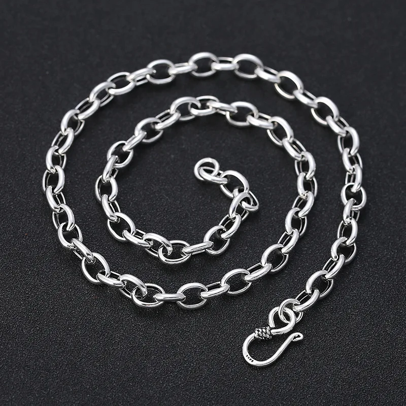 S925 sterling silver men and women all-matching chain fashion classic Thai silver 5 mm6mm egg-shaped ring buckle necklace