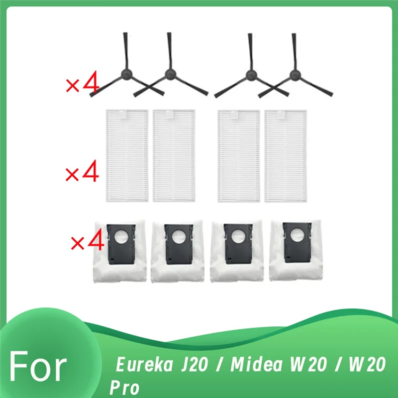 A05G-para Robot aspirador Eureka J20 / Midea W20 / W20 Pro, eficiencia de limpieza mejorada, Cepillo Lateral, filtro HEPA, bolsa de polvo