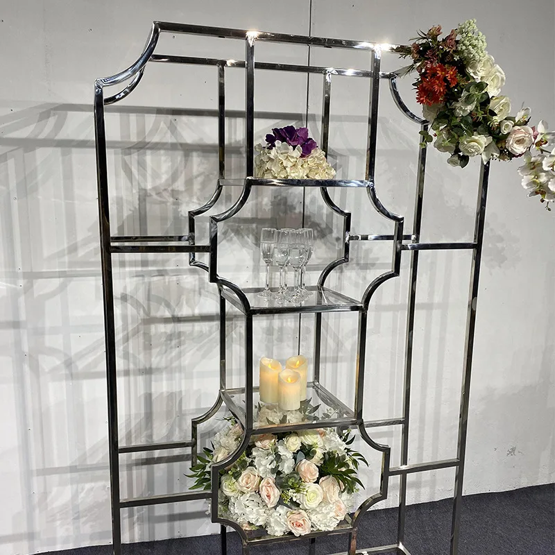 Wedding props electroplated gold flower stand stage shelf indoor stainless steel stage decoration