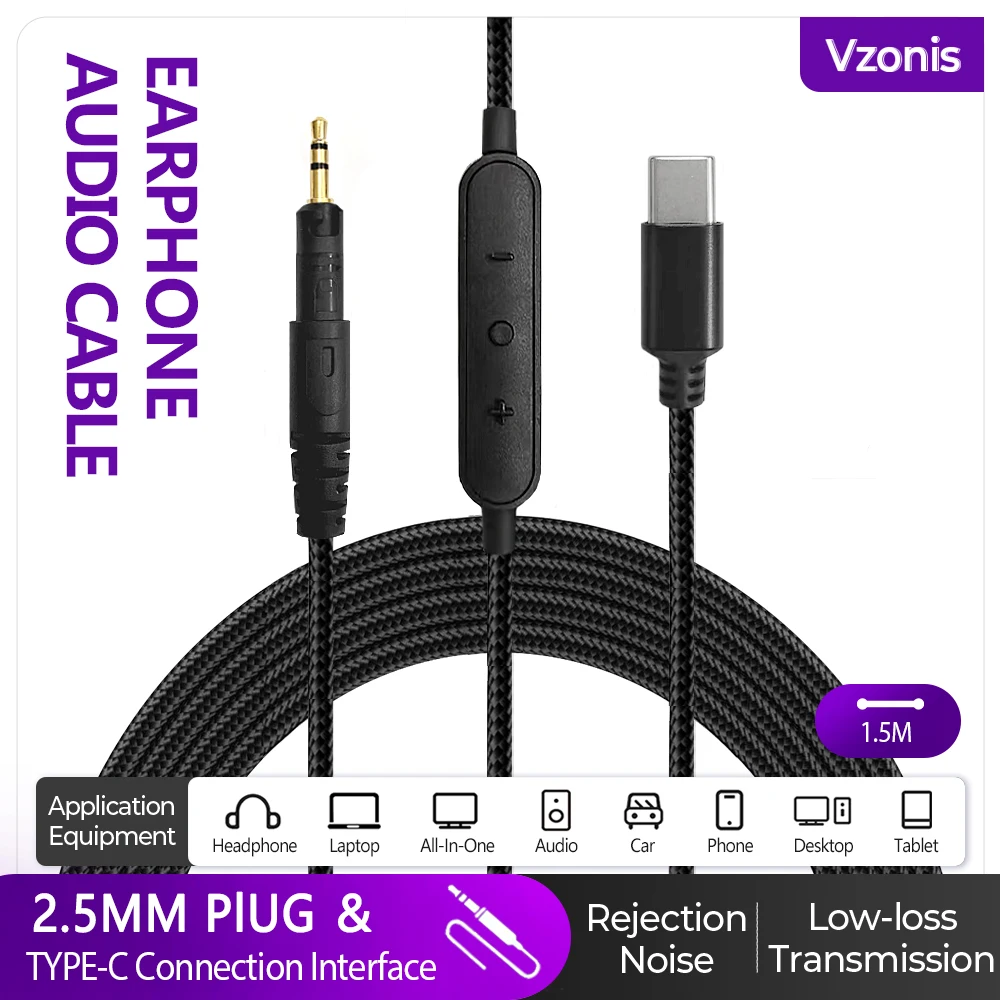 USB Type C Replacement Braided Cable Cord for Audio-Technica ATH-M70X ATH-M60X ATH-M50X ATH-M40X ATH M70X M60X M50X Headphones