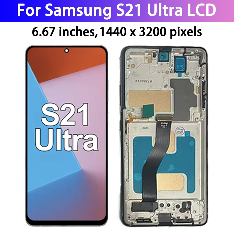 Wyświetlacz TFT LCD z ekranem dotykowym i digitizerem do Samsunga S21 Ultra 5G, do Samsunga S21Ultra G998 G998U G9980 LCD z ramką — zdjęcie produktu 2