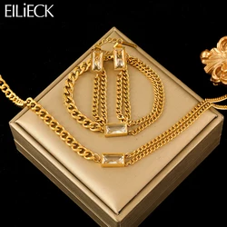 EILIECK 316L Stainless Steel White Crystal Zircon Necklace Bracelet Earrings For Women New Trend Gift Waterproof Jewelry Set