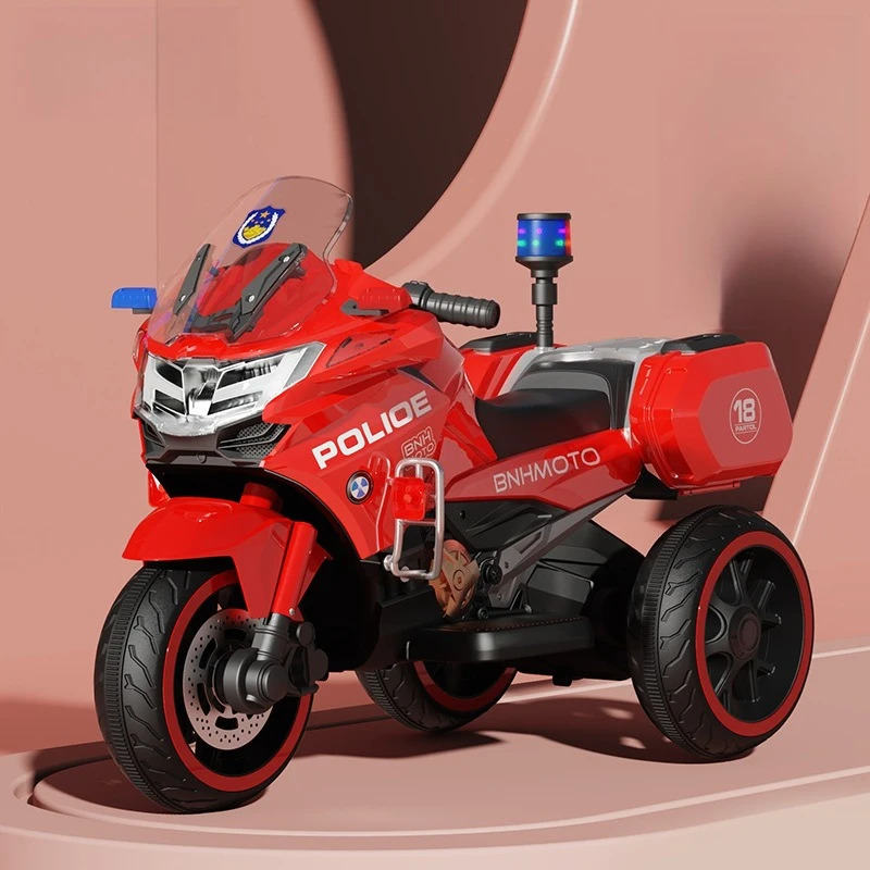 Motocicleta elétrica policial de tamanho grande para crianças – brinquedo recarregável alimentado por bateria com pneus off-road Knight Adventure Design