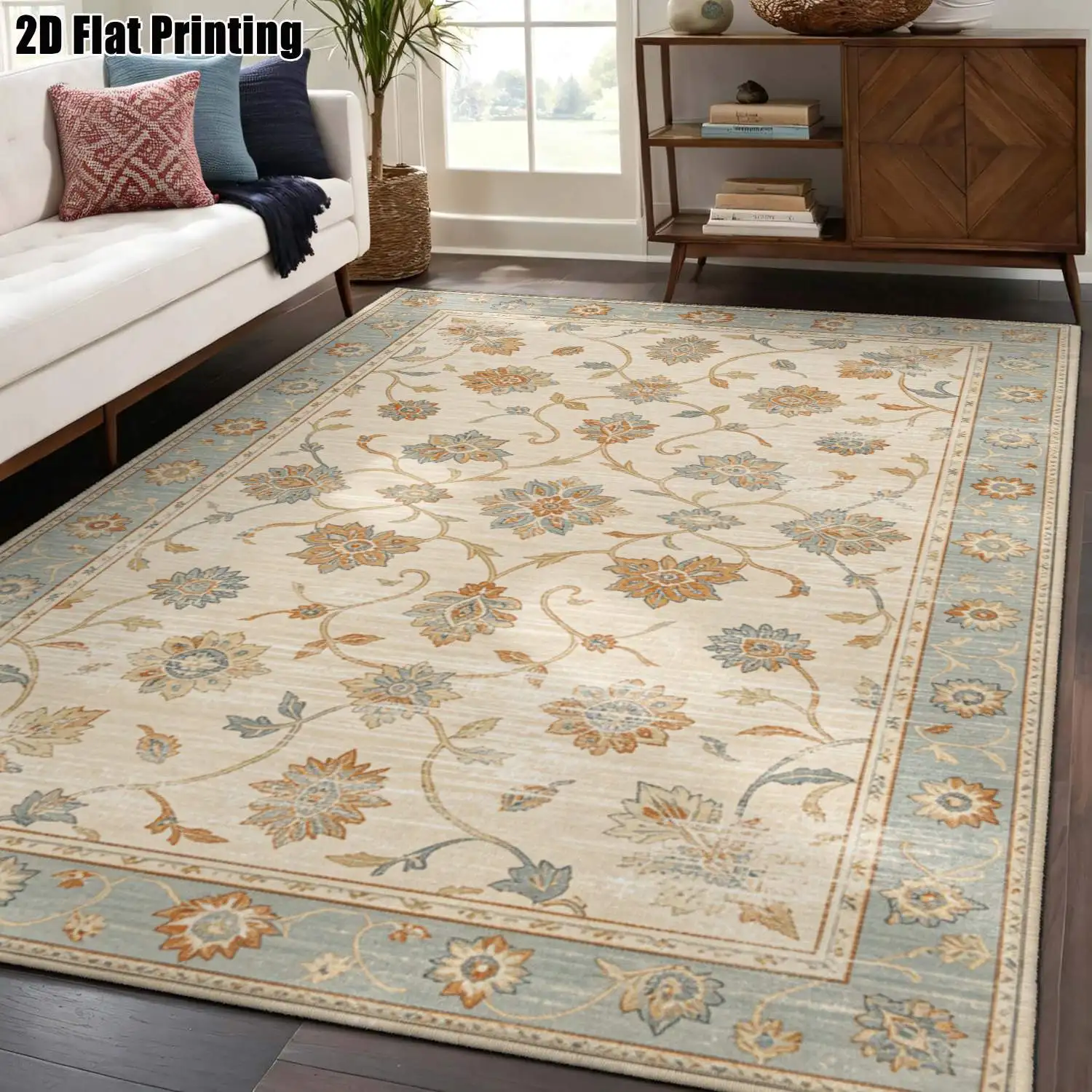 1Pc 2D Printed Warm Brown Retro Floral Carpet European-Style Retro Rug for Home Decor, Available in Multiple Sizes, Machine Washable, Suitable for Entryway/Dining Room/Foyer/Bedroom/Study/Living Room.