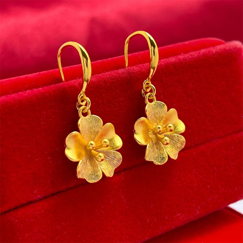 Gold Plated Flower Leaf Bead Drop Earrings for Women Stainless Steel Long Tassel Earing Pendientes Mujer Trendy Jewelry Gifts