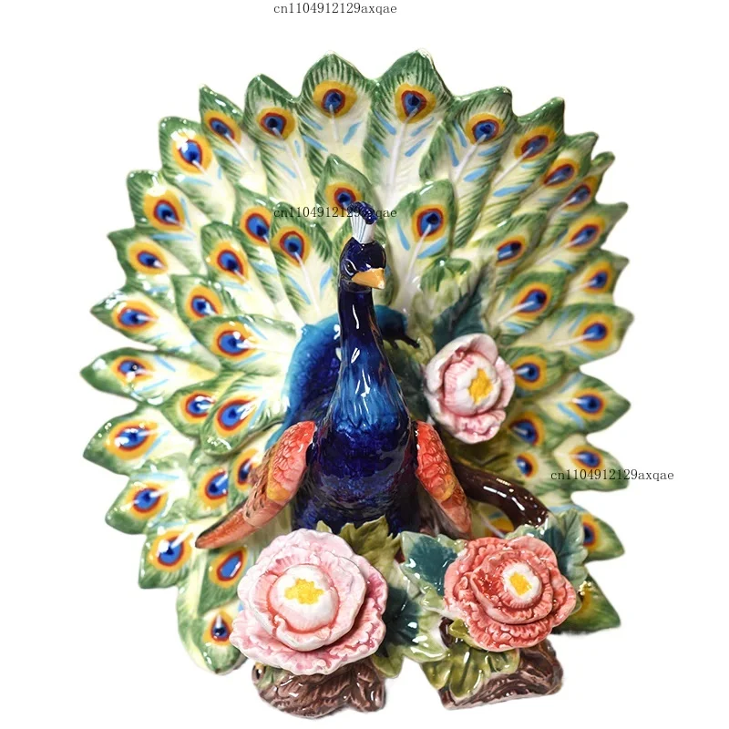 Living Room Ornament Gift TV Cabinet Ceramic Decoration Peacock Open Screen