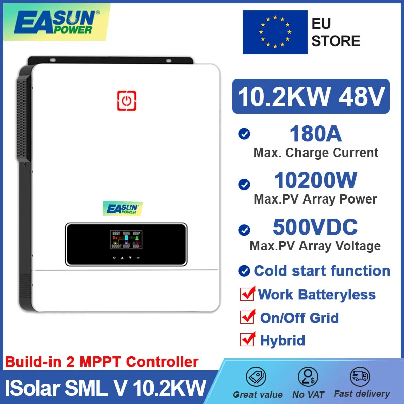 EASUN-Onduleur solaire hybride, contrôleur de charge solaire MPPT, sur réseau et hors réseau, régularise l'onduleur PT, 10,2 KW, 48V, 230 ylique, construit des touristes, 180A