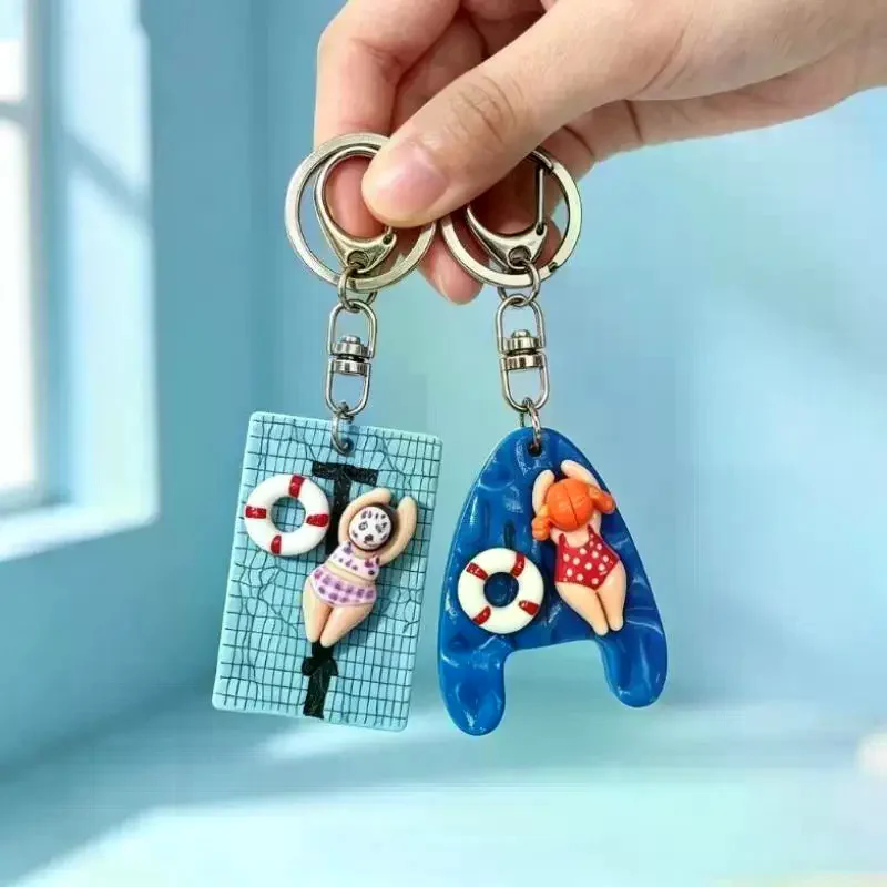 Cute Cartoon Swimmer Girl Pool Keychain Swimming Pendant Keyring Car Key Ring Bag Charm Backpacks Purses Party Gift