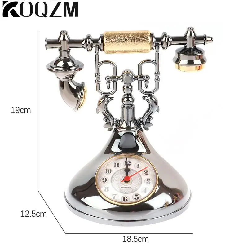 1pc Retro Alarm Clock Telephone Model Creative Timekeeper Desktop Ornament For Home Room Bedside Table Decoration