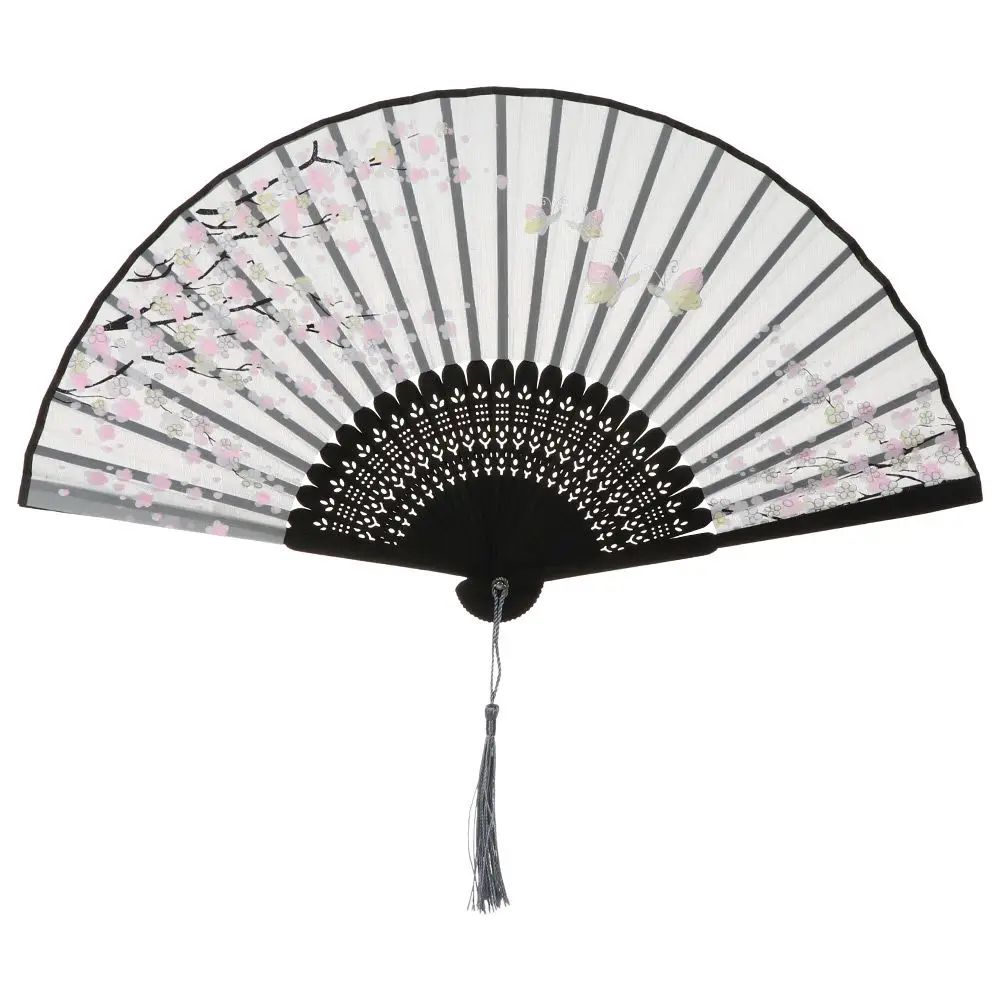 Bambus chinesische japanische Falt fächer bunte Quaste elegante weibliche Fan Vintage-Stil Falt fächer Seide Hand fächer
