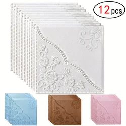 12pcs emboss flower Pattern Wall Stickers Self-adhesive Wallpaper Creative 3D Peel And Stick Heatproof Waterproof Wallpapers