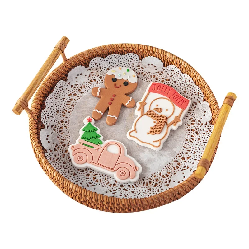 New Acrylic Cartoon Christmas Fondant Cookie Embosser Mold New Year Holiday Dessert Cake Decorating Stamp Diy Baking Accessories