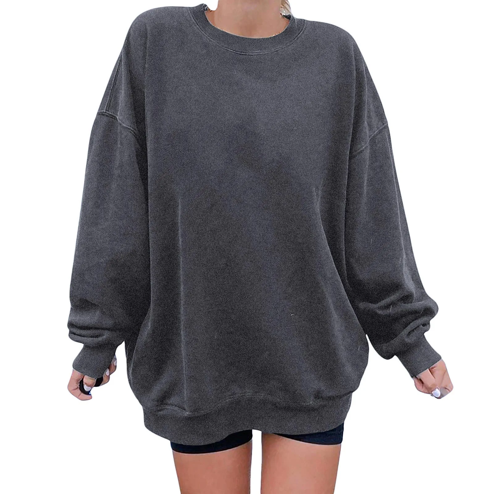 Oversize Sweatshirt Solid Color Lamb Hair O-Neck Long Sleeve Sweatshirt Korean Fashion Loose Hoodies Streetwear Harajuku
