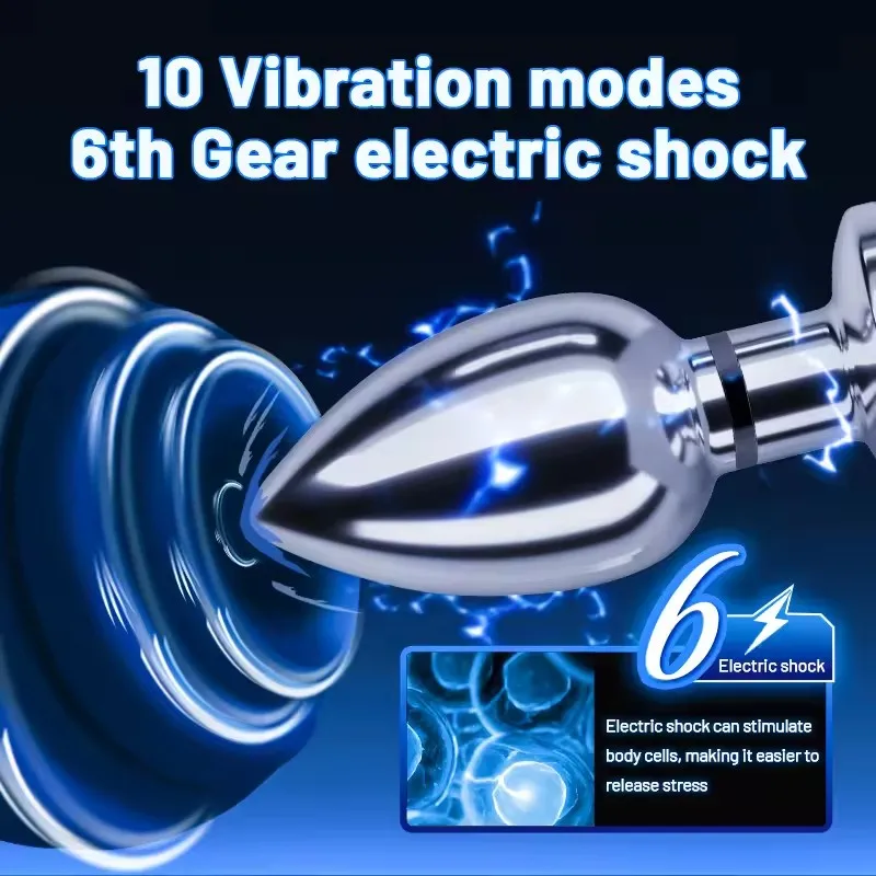 1set, Man and Woman Metal Electric Shock Anal Plug, Vibrating anal plug, butt plug, G-spot masturbation, Passionate party, adult - Image 6