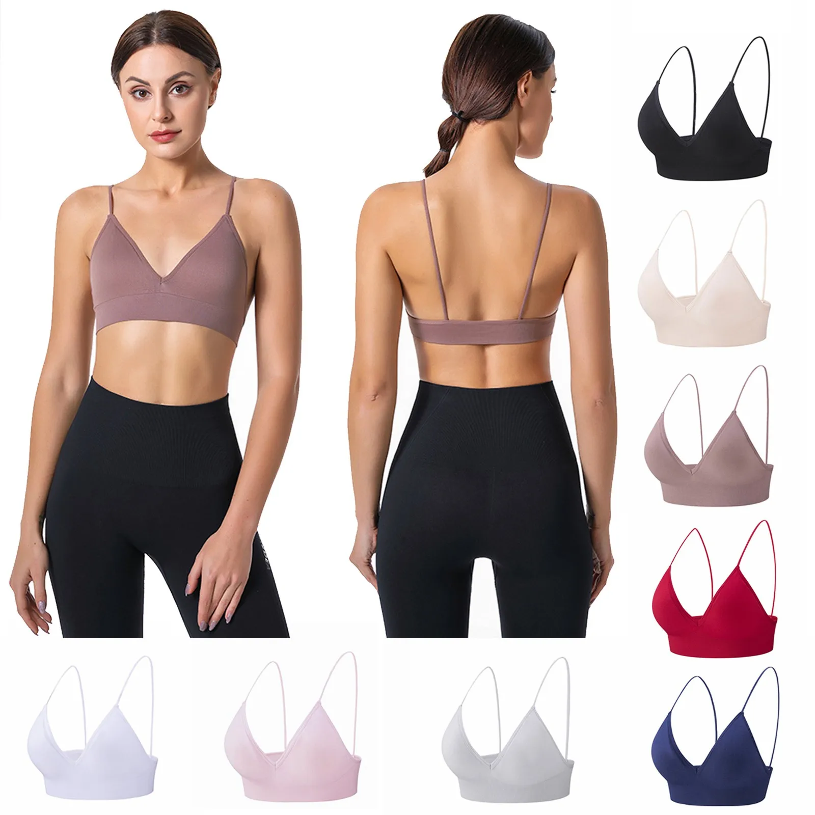 Beauty Back BHs sexy einfache Push-up nahtlose Dessous gemütliche drahtlose einfarbige Spaghetti träger tiefe v rücken freie Unterwäsche