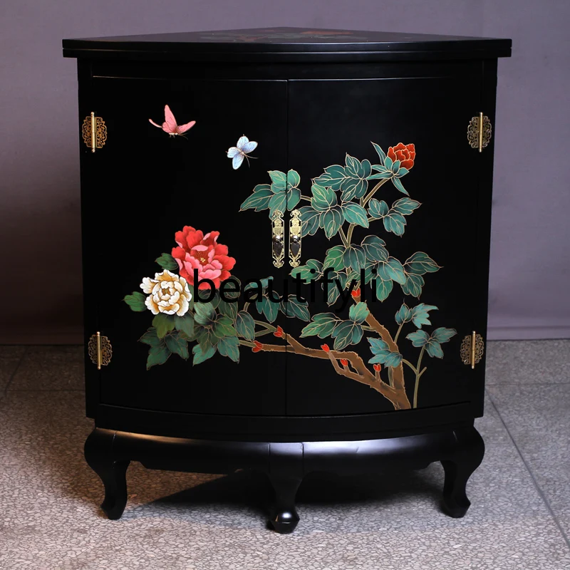 New Chinese classical hand-painted flower and bird horn cabinet study storage cabinet