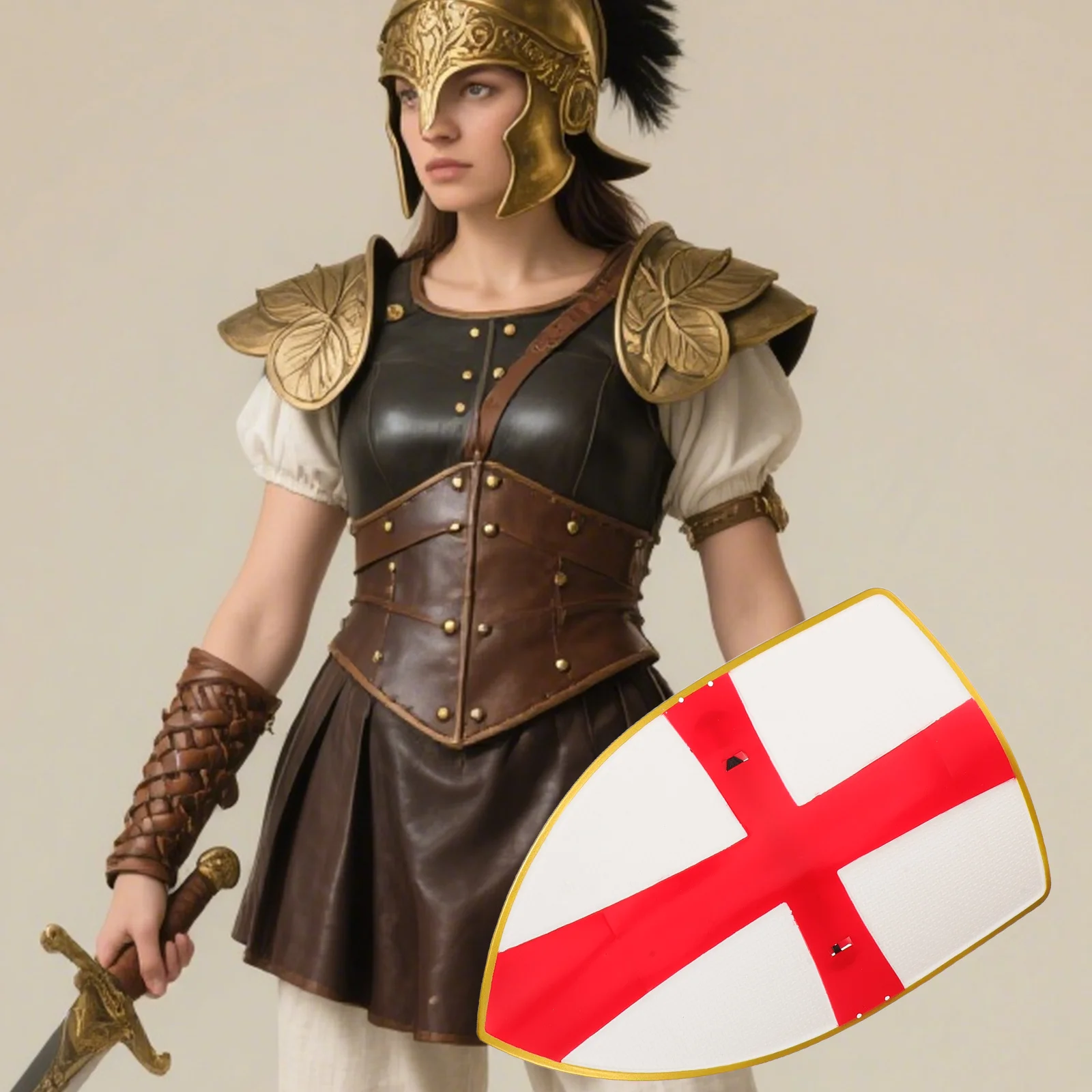 

Knight Shield Sword Belt Costume Set - Authentic Medieval Viking Style Accessories for Adult Kids Halloween Cosplay Event Wear