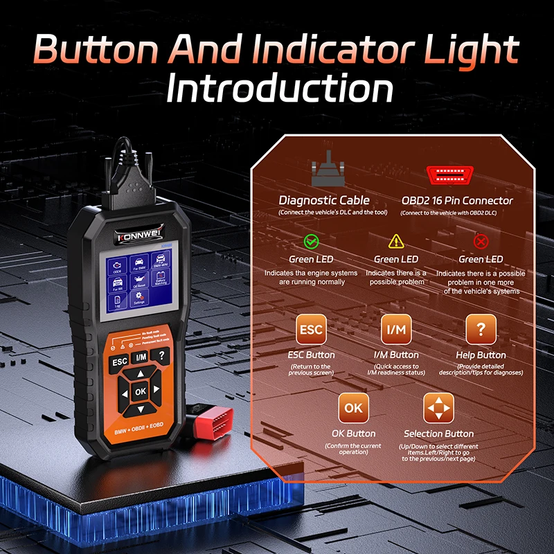 

KONNWEi 12 В, специальный автомобильный инструмент для диагностики неисправностей OBD2, считыватель ошибок, считыватель данных, обновленный инструмент для сканирования OBD автомобиля BMW