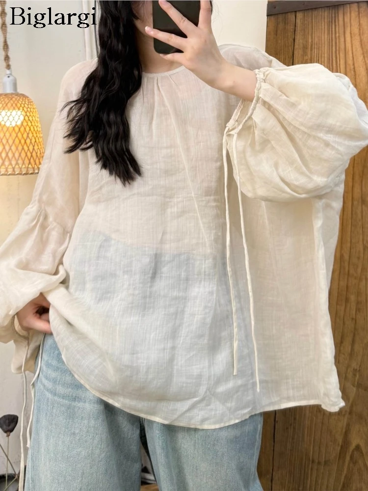 

Oversized Summer Long Sleeve Blouse Women Lantern Sleeve Blouses Loose Ladies Tops Woman Blusas Elegantes Finas Para Mujer