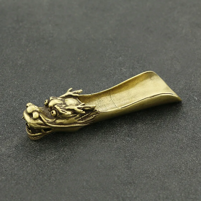 Vintage Brass Chinese Auspicious Dragon Head Tea Spoon Antique Collection