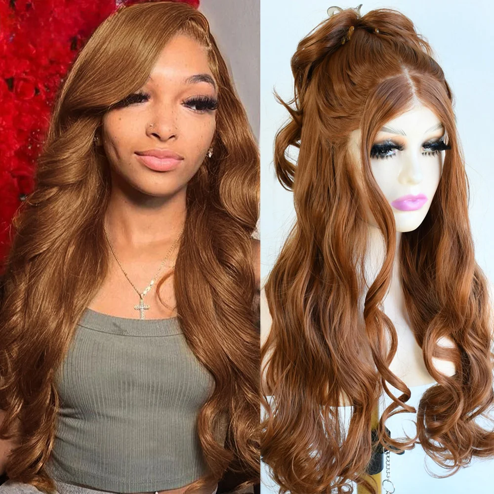 

Светло-коричневый парик с объемной волной, кружевной передний парик, предварительно сорванные бесклеевые волны воды 13x4 Hd, кружевные парики для женщин, ежедневное использование, косплей