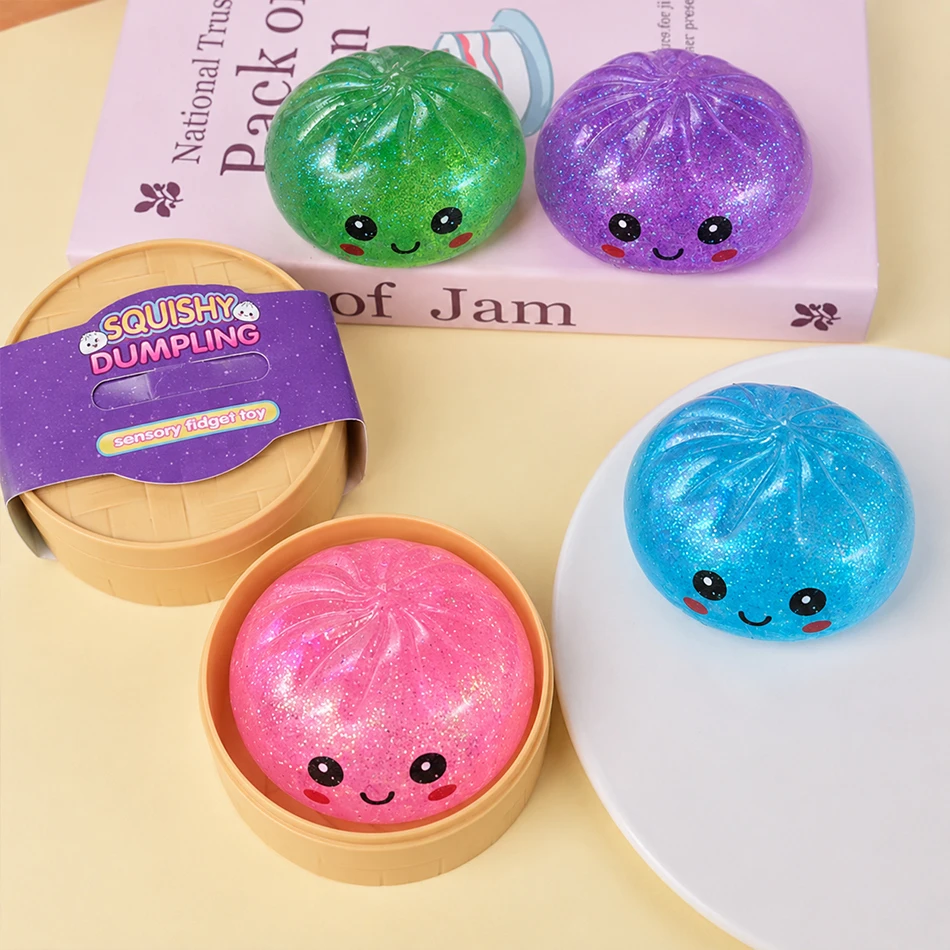 Heißer Glitzer-Squishy-Dumpling 5,5 cm mit Box – Sensorisches Quetschspielzeug für Stressabbau-Fans und Geburtstagsgeschenke