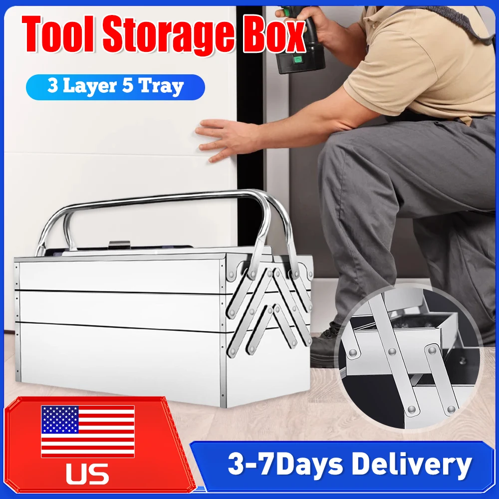 

Stainless 3 Level 5 Retractable Tray Cantilever Tool Box Folding Hardware Storage Organizer for Auto Repair Workshop Maintenance