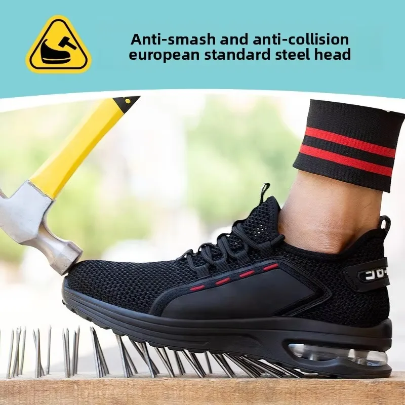 Men's Lightweight Breathable Steel Toe Safety Shoes Anti Smashing Piercing Work Sneakers Labor Wear-resistant Footwear
