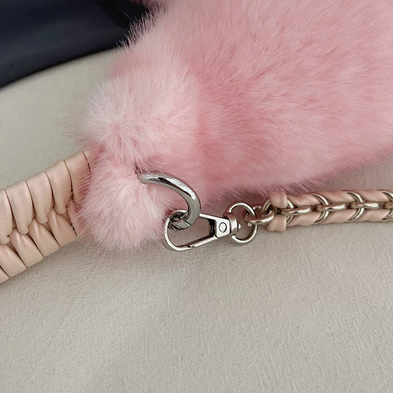 Halbmond-Design Lammwoll-Handtasche Clutch für Damen 2026 Winter Weiche Flauschige Handtasche Halbkreis-Plüsch-Umhängetasche Bolsa – Detail 15