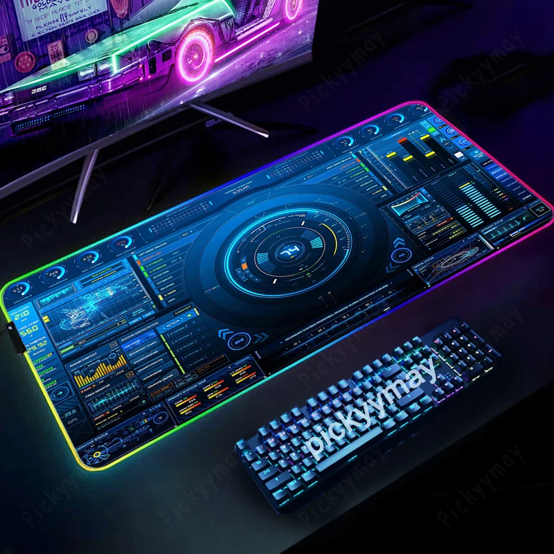 Коврик для мыши с космическим кораблем RGB, игровые коврики для мыши, светодиодный коврик для мыши, коврик для клавиатуры, противоскользящий коврик для мыши XXL, светящийся коврик для компьютерного стола