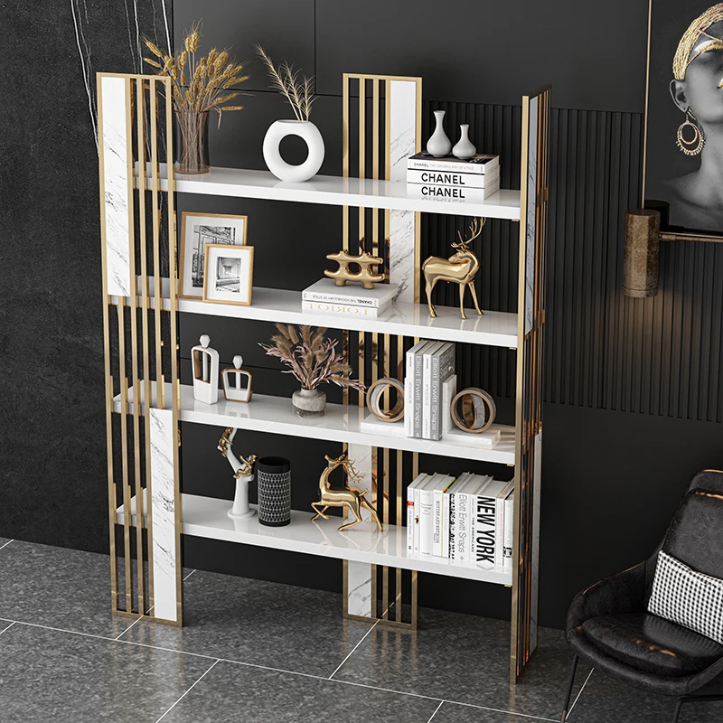 Luxury style bookshelf, floor to ceiling partition storage rack, metal bookshelf display rack, modern decorative rack