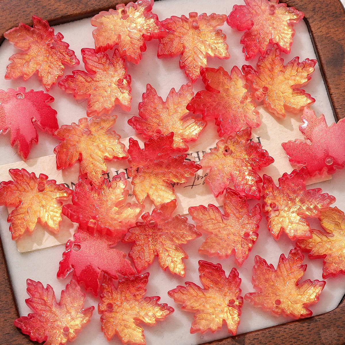 30-100 Stück bunte, ahornblattförmige lose Glasperlen, geeignet für DIY-Schmuckherstellung, Herbstdekorationen für Thanksgiving.