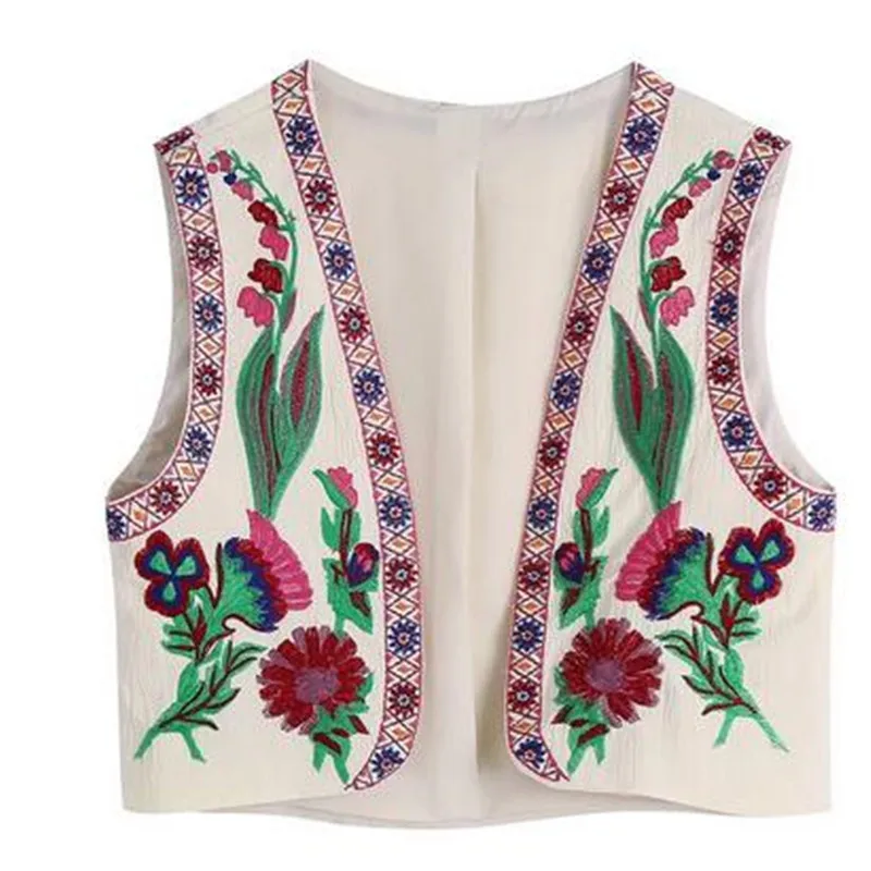 Women Vintage O Neck Sequins Flower Embroidery Short Vest Jacket Ladies Sleeveless Casual Velvet WaistCoat Tops