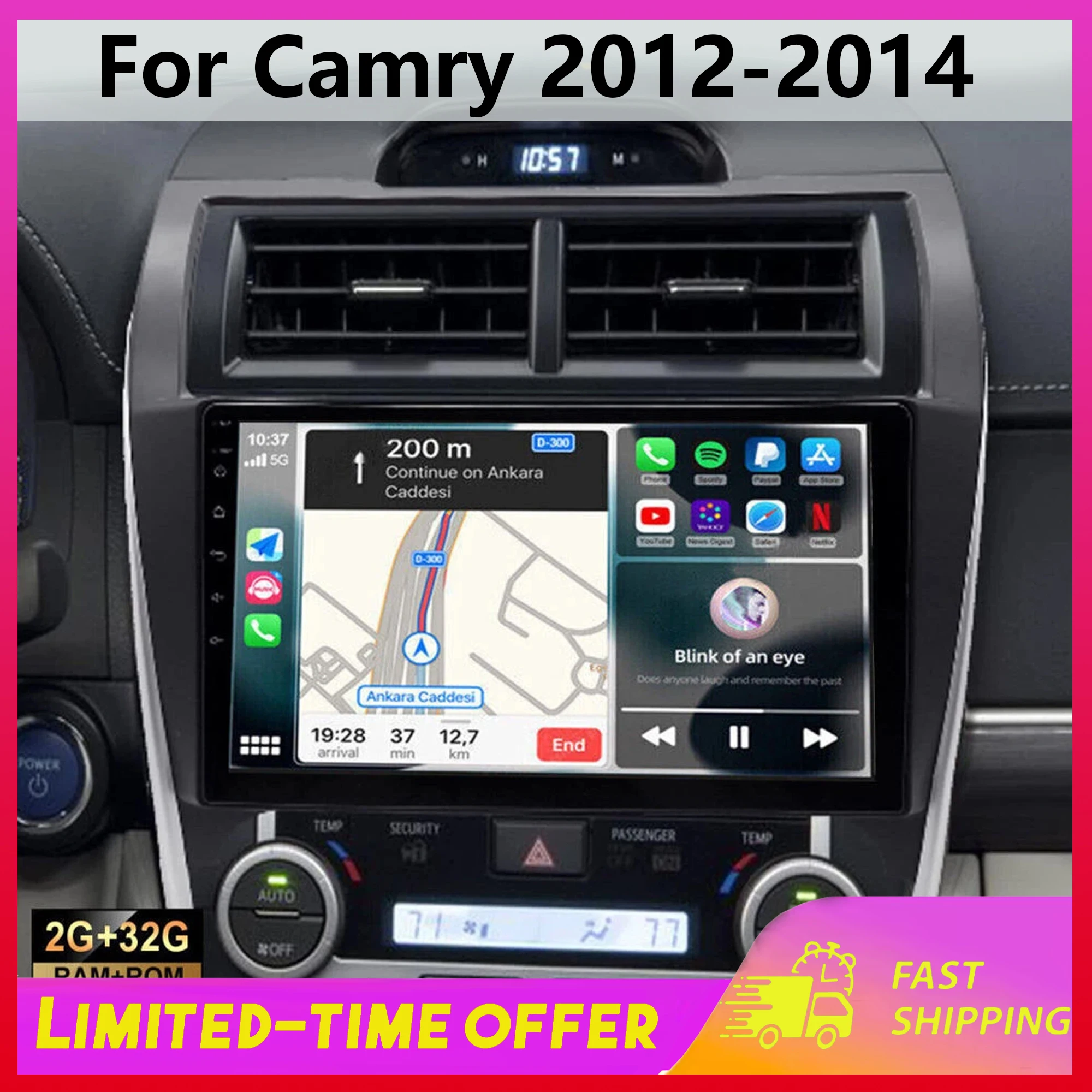 

Автомобильная магнитола для Toyota Camry 2012-2014, беспроводная, с поддержкой CarPlay и Android, 15 дюймов, Bluetooth, Wi-Fi, GPS-навигация, 2+32 ГБ, интеллектуальная