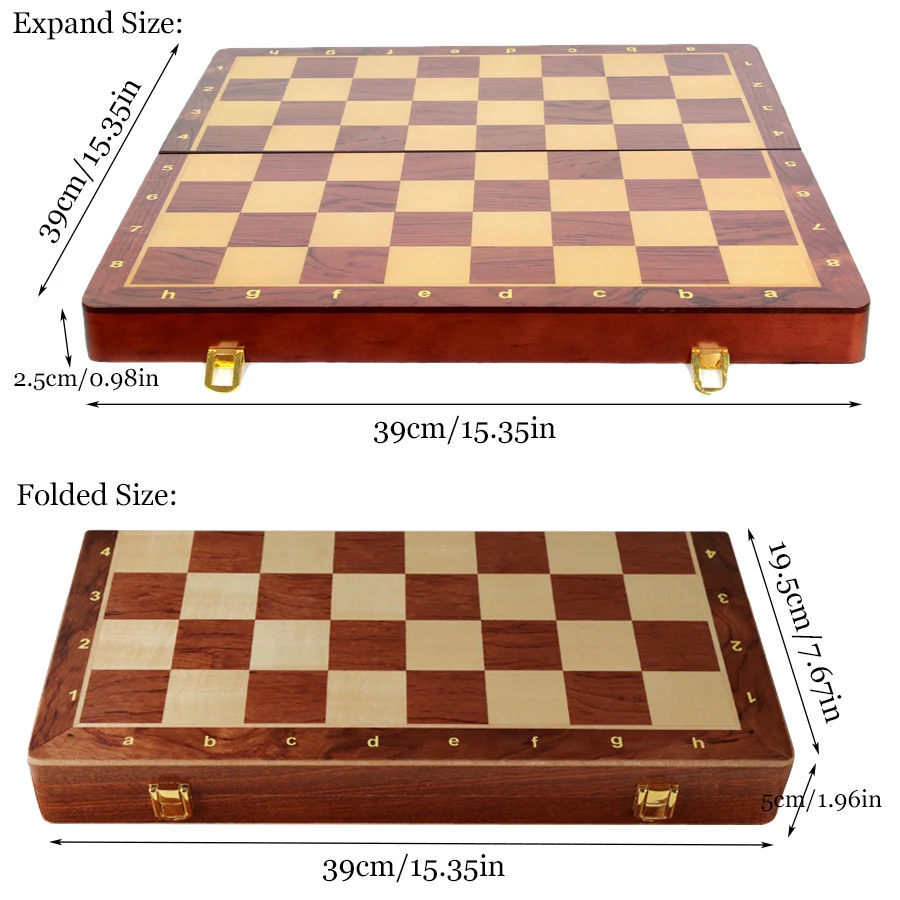 Wooden Folding Chess Set for Adults and Children, Traditional Classic Pieces, Chessboard Toys, Board Games, 2 Extra Queens, High