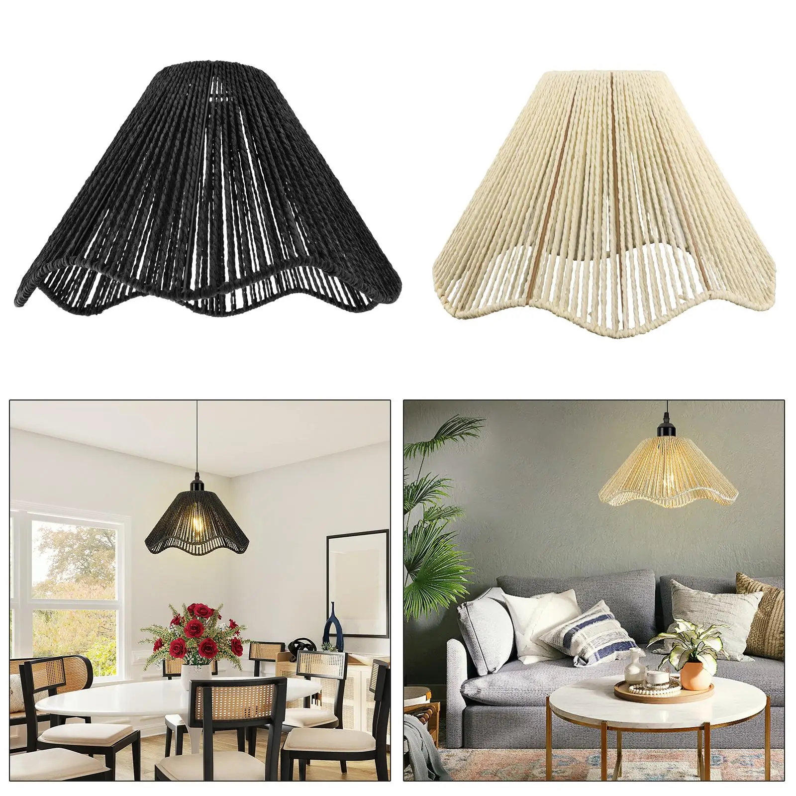 Woven Lampshade Lamp Shade Dustproof Chandelier Light Fixture Accessory Boho Light Shade for Teahouse Dining Room Hotel Kitchen