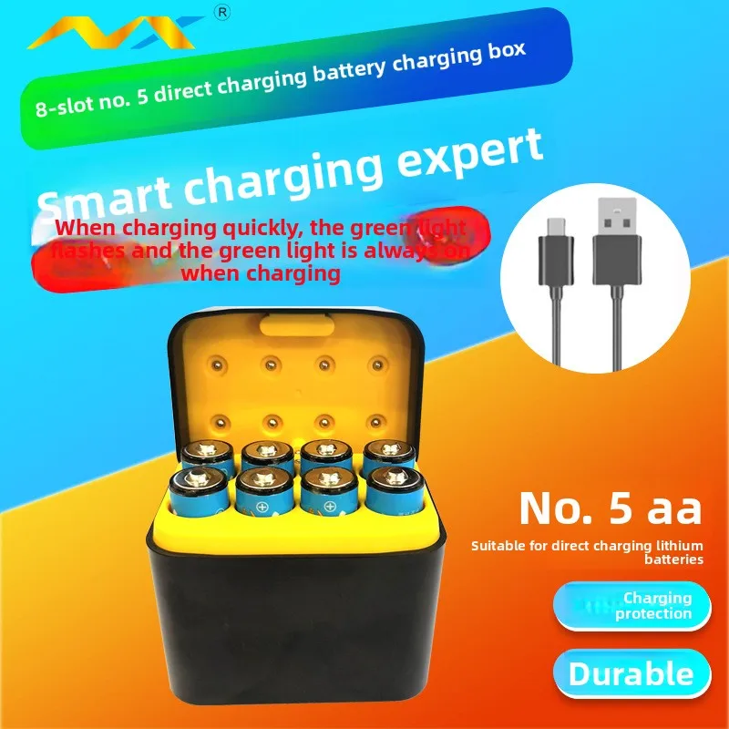 8-Slot Rapid Charger for AA 3600mWh Lithium-Ion Rechargeable Batteries,1.5V Fast USB Battery Charger Box