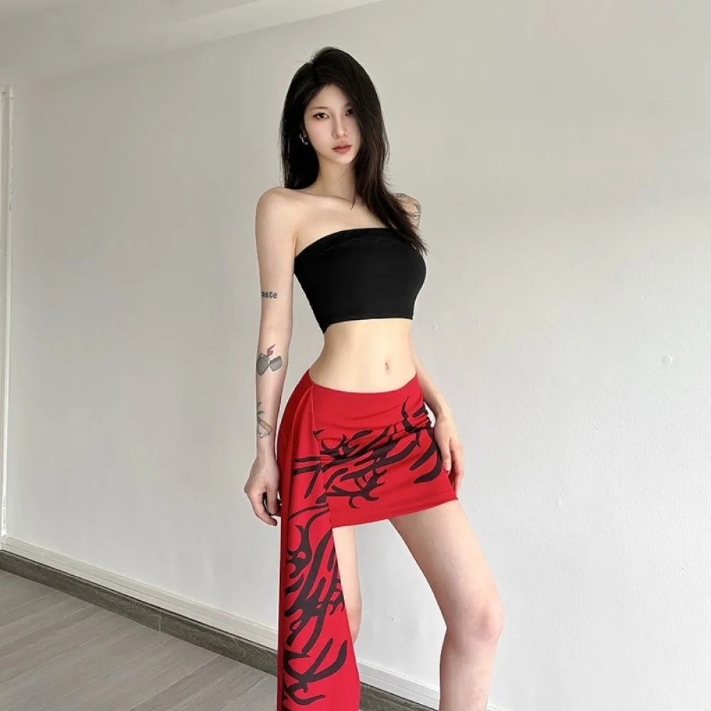 SylCue موضة طباعة التنانير الصغيرة المرأة الصيف الاتجاه عالية الخصر شريط طويل نحيل تمتد موضة تنوعا نمط الشارع الشهير #4