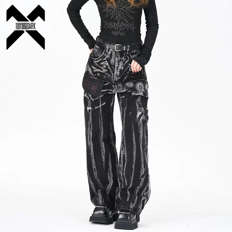 

2026 Vintage Washed Jeans Men's Wide Leg Denim Pants Retro Distressed Patchwork Trousers Hip Hop Streetwear Denim Trousers Y2k