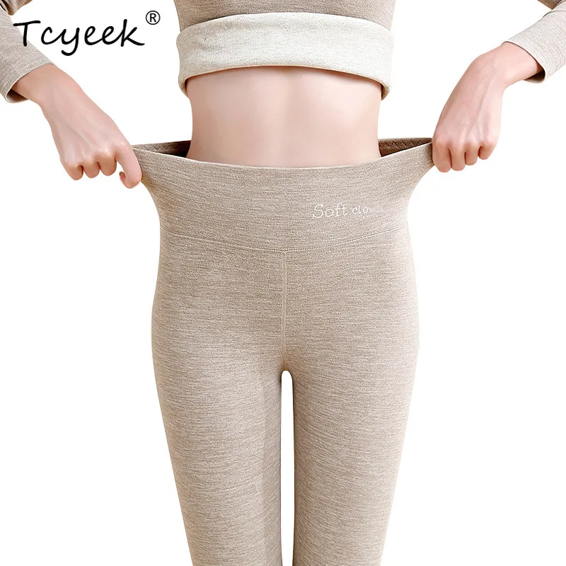 Tcyeek 1.4% cachemire velours pantalon chaud pour les femmes en peluche épaissi allongé taille haute pantalon avec une couche inférieure B30682QC
