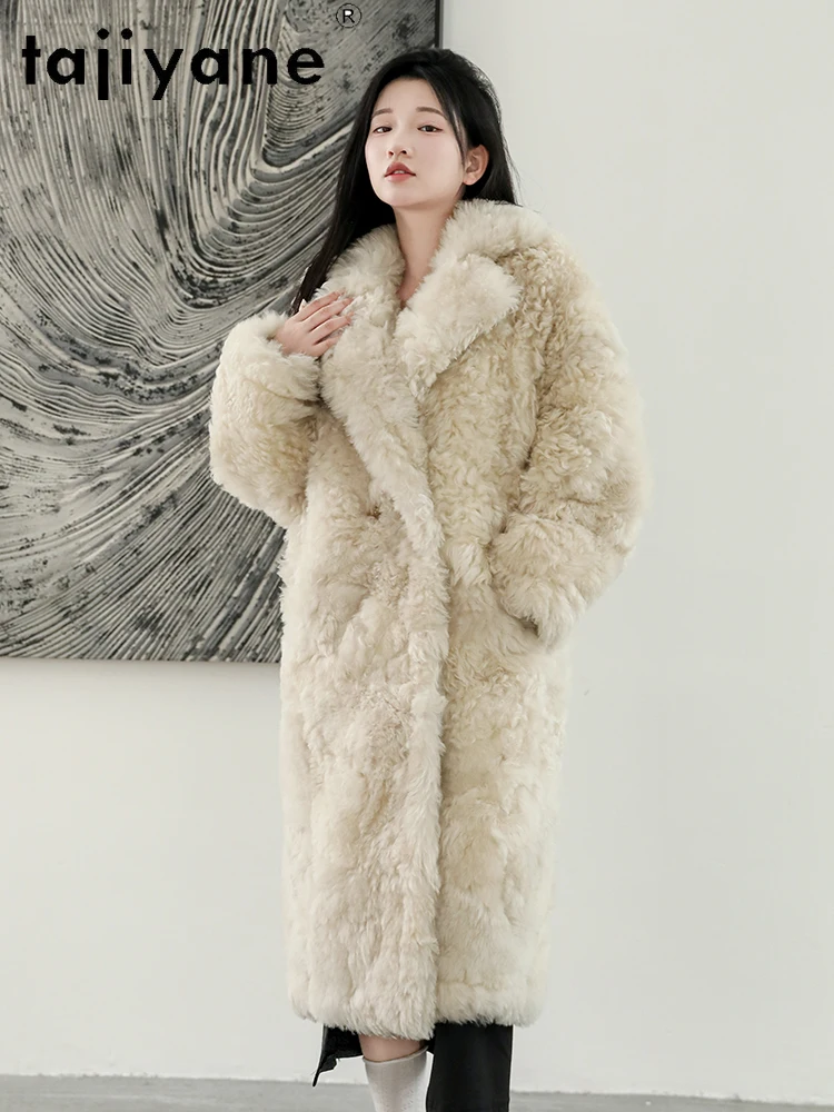 TAJIYANE Naturale Integrato Cappotto di pelle di Pecora Donna di Lusso 2025 Bianco Lungo Reale Giacca di Pelliccia Cappotti Invernali Abbigliamento Donna шуба жleticud