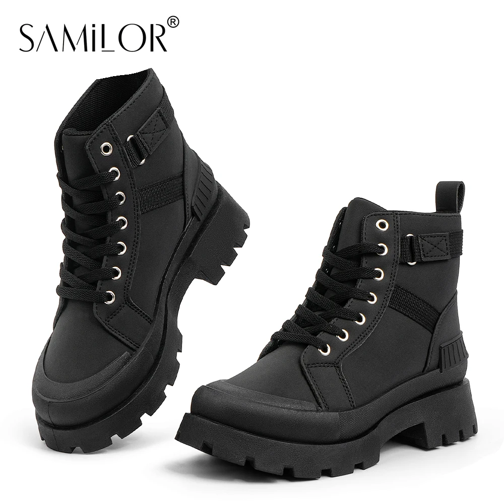 Women's Chunky Platform Ankle Boots Canvas Shoes Women Autumn Fashion Knight Short Booties Punk Thick Bottom Motorcycle Boots