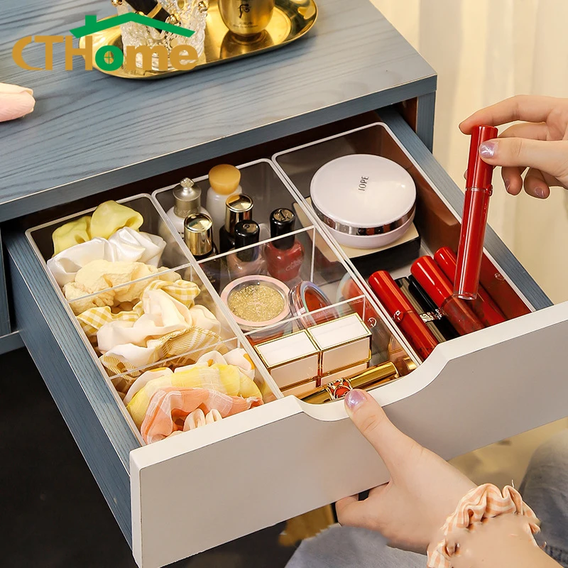 Acrylic Makeup Organizer for Storage Boxes Desktop Cosmetic Rack Lipstick Finishing Grid Box Layered Drawer Storage Display Box