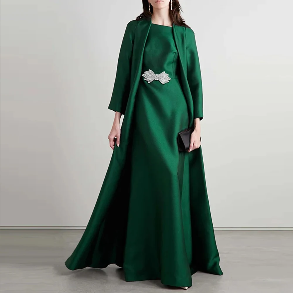 

Customized Satin Mother of the Bride Dresses Elegant Long Evening Party Dress for Wedding Appliques Women Night Ball Gowns Green