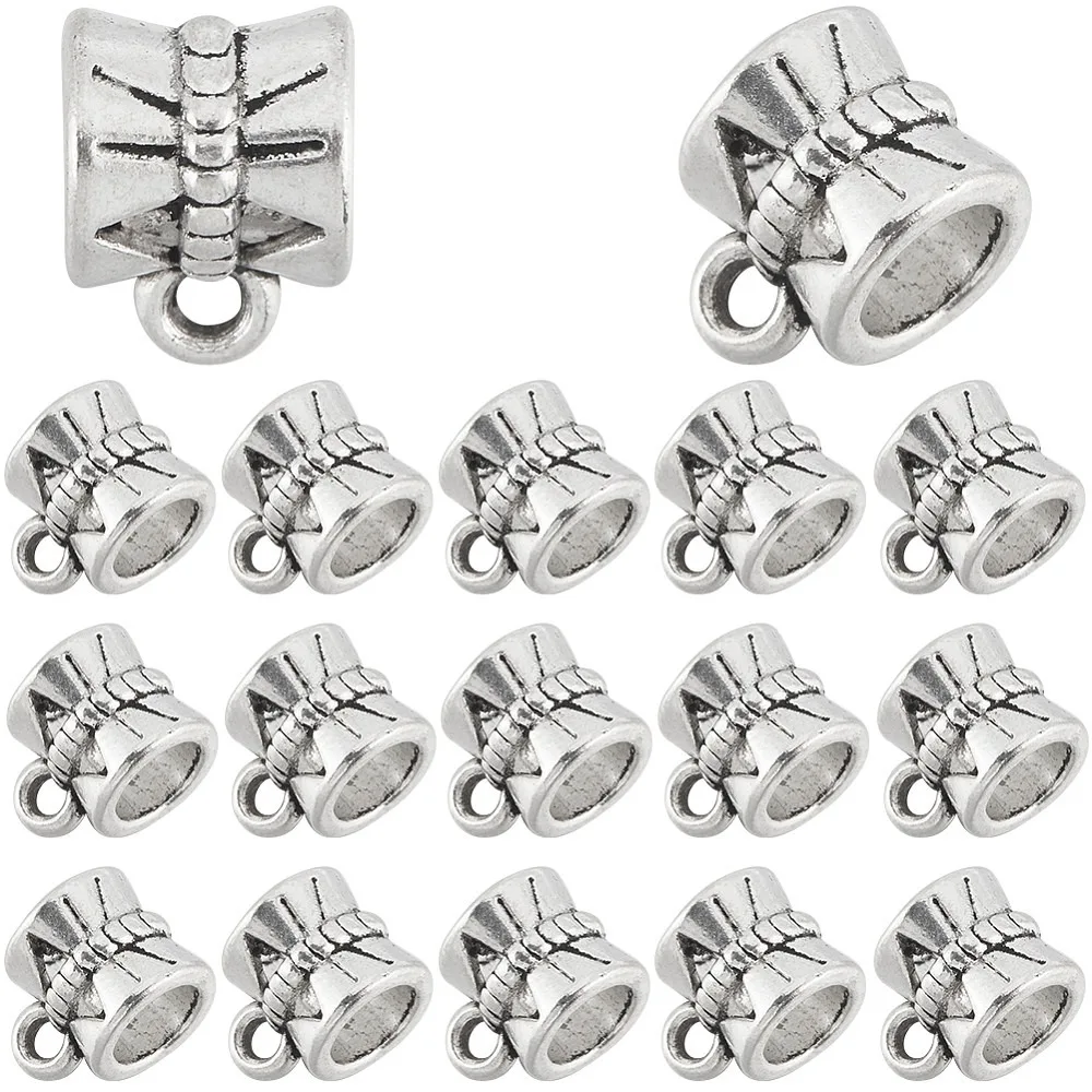 240 pièces de supports en alliage de style tube, supports à boucle, perles de support, sans plomb, sans cadmium, argent, 9x7x7mm, trou : 2mm