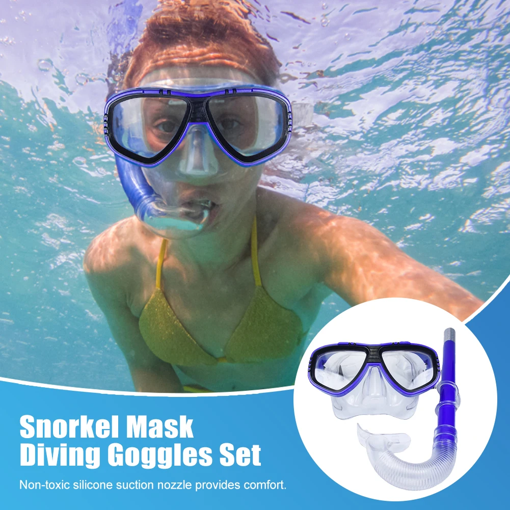 Conjunto de óculos de mergulho com máscara de snorkel para crianças adultos óculos de mergulho conjunto de tubos faixa de cabeça ajustável