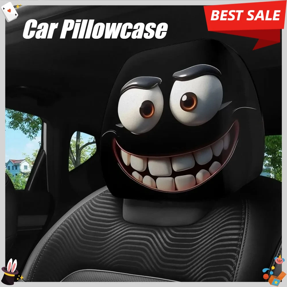 2 قطعة وجه مبتسم مطبوعة سيارة المخدة لينة مريحة غطاء الوسادة الزخرفية السيارات مسند الرأس بالمقعد قابل للغسل البوليستر النسيج #1